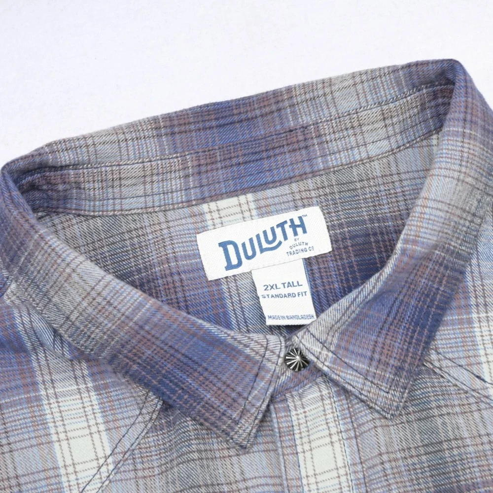 Duluth Trading Co Western Pearl Snap Flannel Mens 2XL Tall Standard Fit Plaid